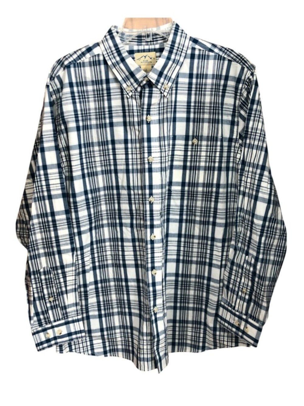 Blue Mountain Button Up Shirt Mens L Long Sleeve Plaid Navy Blue